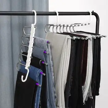 Dobrável calças rack multi-camada suporte de armazenamento de guarda-roupa pendurada a calça de aço inoxidável multifuncional antiderrapante calças rack