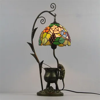 COELHO Tiffany Lâmpada da Tabela do DIODO emissor de Vintage de Vidro de Cores Criativas Gato de Luz da Mesa de Moda da Decoração De Casa, Quarto de Hotel de Cabeceira