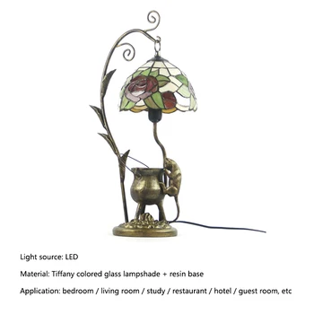 COELHO Tiffany Lâmpada da Tabela do DIODO emissor de Vintage de Vidro de Cores Criativas Gato de Luz da Mesa de Moda da Decoração De Casa, Quarto de Hotel de Cabeceira