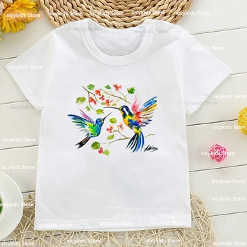 Nova Tshirt De Crianças Aves Interessantes Europeia Pintassilgo, De Cauda Longa Tit Animal Print T-Shirt Para Meninas De Moda Harajuku Meninos TShit