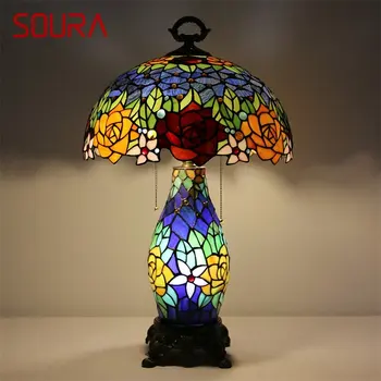 SOURA Tiffany Mesa de Vidro da Lâmpada LED Moderna, Criativa Rosa Flor de Luz da Mesa de Decoração Para Casa, Sala, Quarto-de-Cabeceira