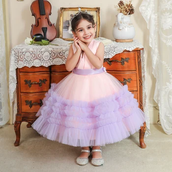 Menina Princesa Vestidos Batismo Infantil Vestido Para Crianças de 1ª Festa de Aniversário de Casamento do Laço Tutu Infantil de Natal de 24 Meses Traje
