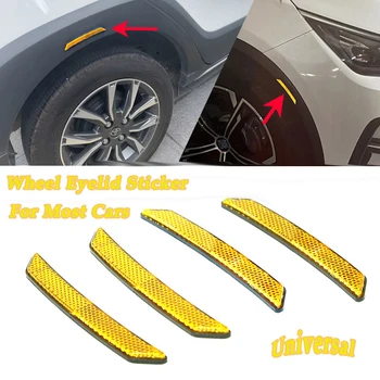 4X De Audi Para a BMW Para VW DIY Roda Sobrancelha Patch de Segurança Universal, Amarelo roda-Pálpebra Marca de Aviso Adesivo 3D de Alta Reflexiva