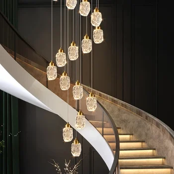 Pingente Luzes LED Moderna Lustre de Cristal para a Escadaria Sala de estar de Luxo Criativo Corredor Villa de Suspensão de Longa Interior Lâmpadas