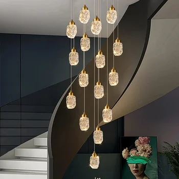 Pingente Luzes LED Moderna Lustre de Cristal para a Escadaria Sala de estar de Luxo Criativo Corredor Villa de Suspensão de Longa Interior Lâmpadas