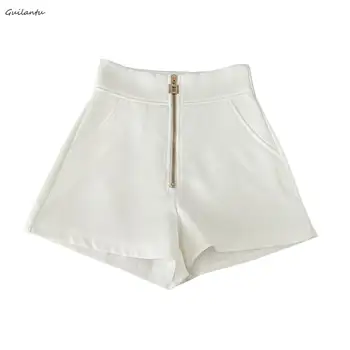 2023 Estilo Coreano De Verão Cintura Alta Terno Shorts Mulheres Fashion Zíper Casual Grande Perna De Calça Curta, Y2k Harajuku Mini Shorts