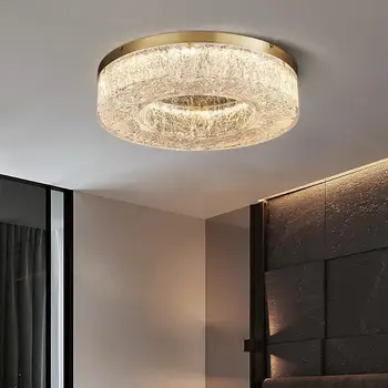 O mínimo de todos-cobre moderna de teto lâmpada luz de luxo rodada sala de estar, quarto personalidade criativa arte de resina da lâmpada