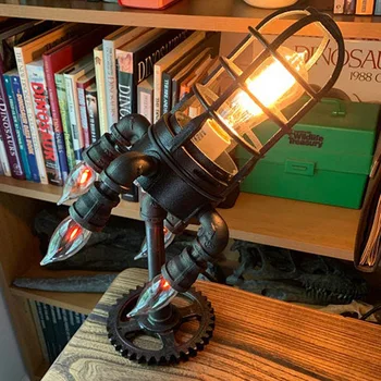 Vintage Foguete Lâmpada de Vapor de Chama de Luz da Mesa do DIODO emissor de Escritórios Legal Rocket Luz da Noite Para o Home Office Decoração do ambiente de Trabalho de Decoração Presente
