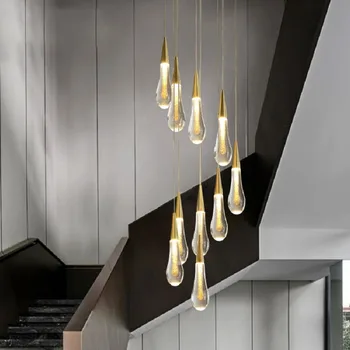 LED luminária Nórdicos Luz de Cristal de luxo Escadaria Sala de estar Hall de Interiores Decoração de Casa de Villa Lâmpada de Iluminação de Lâmpadas Penduradas