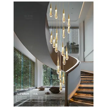 LED luminária Nórdicos Luz de Cristal de luxo Escadaria Sala de estar Hall de Interiores Decoração de Casa de Villa Lâmpada de Iluminação de Lâmpadas Penduradas