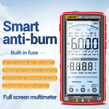 ANENG 681 6000 Contagens Multímetro Digital Smart Anti-queimadura Recarregável Medidor Universal NCV Testador 5-polegadas Grande ecrã LCD com Retroiluminação