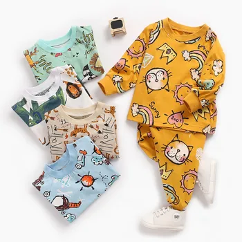 Sanlutoz Bebê Recém-nascido Meninos Meninas rapazes raparigas Conjuntos de Vestuário de Algodão Tops de Manga Longa + Calça de Pijama 2Pcs
