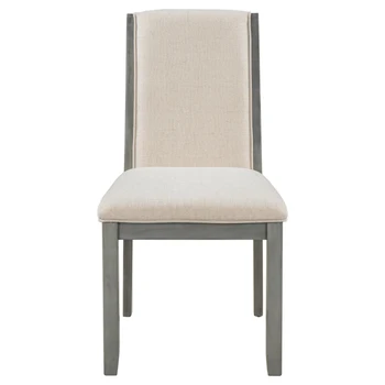 Quinta 4-Peça de Madeira Volta Completa Cadeiras de Jantar em Conjunto, com braços almofadados para Pequenos Lugares, Cinzento+Almofada Bege