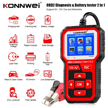 KONNWEI Carro Testador de Bateria 12V Analisador Automático Scanner obd2 Automóvel KW681 Energia do Pulso de Reparo Para o Carro, Carregador de Bateria da Ferramenta de