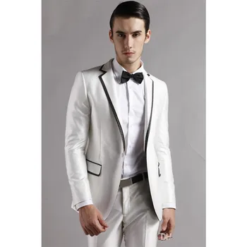 Novo Estilo De Brancos Homens Ternos 3 Peças Formais Lapela Entalhe Um Botão De Alta Qualidade Terno Masculino Custume Feito(Casaco+Calça+Gravata Borboleta)