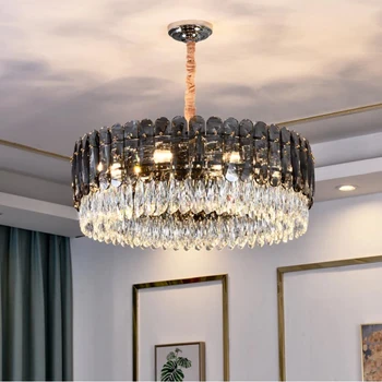 Luxo lustre de cristal sala de estar moderna iluminação Villa Hotel, Sala de Jantar LED iluminação decorativa em cinza/Champagne