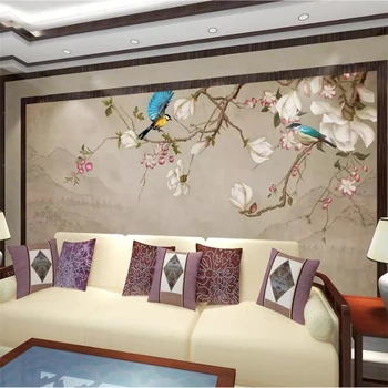 beibehang papel de parede Personalizado 3d mural Chinês flor e o pássaro pintado à mão magnolia TV na parede do fundo da pintura mural 3d papel de parede