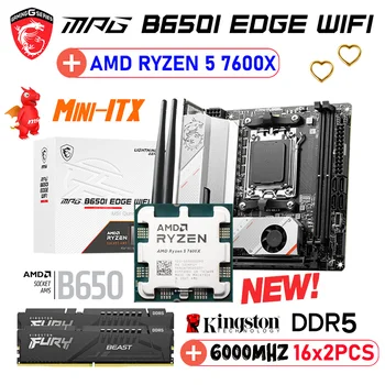 AMD B650 placa-Mãe DDR5 Ryzen Série 7000 7600X Processador Kit MSI MPG B650I EDGE wi-FI EM5 placa-mãe Combinação 6000MHz 32GB de RAM Novo