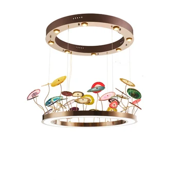Art Deco Colorida Ágata Designer Redonda Oval de LED Iluminação do Candelabro Brilho de Suspensão da Luminária Lampen Para a Sala de Jantar Hall de entrada