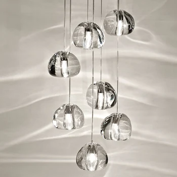 Nórdicos CONDUZIU a Luzes Pingente Moderno Hanglamp de Alta Rotação da Escada Lâmpadas Bolas de Cristal de Iluminação da Decoração Lustre Pendente