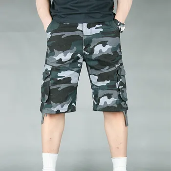 Verão De Camuflagem Camo Carga Shorts Homens Algodão Casual Multi-Bolso Folgado Streetwear Hip Hop Militar Tático Trabalho Exército Shorts