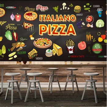 Personalizado Queijo de Fast Food de Hambúrgueres do Restaurante Fundo Preto Mural Papéis de parede Snack-Bar Industrial Decoração Mural de Parede Pizza 3d