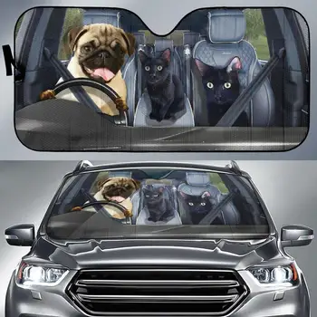 Adorável 3D Pug/Bulldog Impresso Calor Refletor Carro pára-Sol para a Janela UV Protege Dobrável Universal pára-brisa do Carro