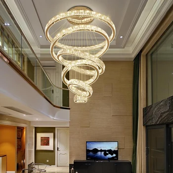 2023 led Moderna lustre de cristal sala villa de luxo escadaria de cristal da lâmpada de casa, decoração luminária com