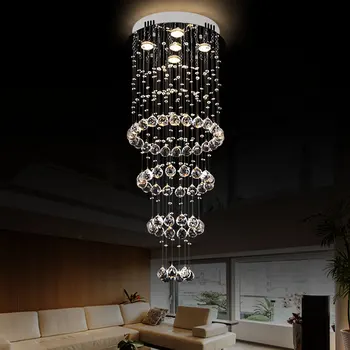 Moderno Lustre De Cristal Do Projeto Do Anel Lâmpada Nova Enforcamento Grandes Iluminações Interiores Para Sala De Estar Escadaria Do Átrio Led Cristal Brilho