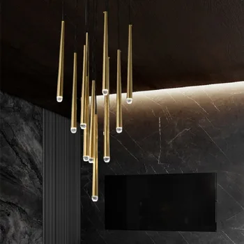 Pingente de lâmpadas Quarto de Luxo lustres Minimalista Pós-moderno Nórdicos Criativo Cristal de Longa Escada Restaurante Pendurar luzes de teto