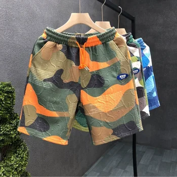 Wakamono Camuflagem Shorts para os Homens é de Novo Verão a Moda Casual Capris folgada e Colorido Esportes de Praia, Calças de Agasalho