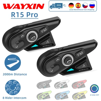 WAYXIN R15 Pro Auricular 8 Pilotos de Moto Interfone Universal de Emparelhamento de Rádio FM Interfone Sistema de Comunicação Impermeável