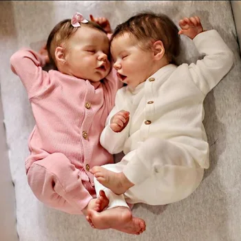 De 16 Polegadas Gêmeos A&B Bebê Reborn Dolls 3D Pintado Realista Renascer Boneca Com Enraizada Cabelo de Boneca Brinquedos Muñecas Para Meninas