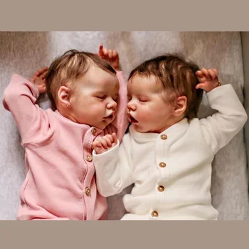 De 16 Polegadas Gêmeos A&B Bebê Reborn Dolls 3D Pintado Realista Renascer Boneca Com Enraizada Cabelo de Boneca Brinquedos Muñecas Para Meninas