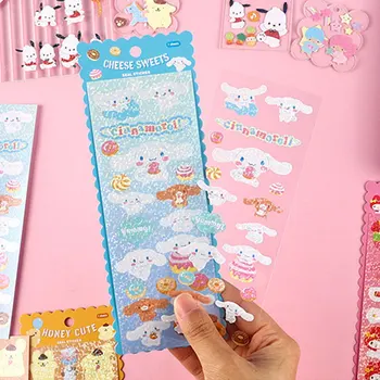 2Pcs Kawaii Adesivos Sanrio Hellokittys Mymelody Pochacco Bonito Anime Crianças Etiquetas Laser Material Brinquedos de Meninas, Presente de Aniversário