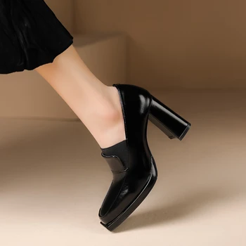 2023 Primavera Novas Mulheres Sapatos de Mulheres Slip-On Bombas de Salto alto Dedo do pé Quadrado Saltos de Sapatos Mulheres