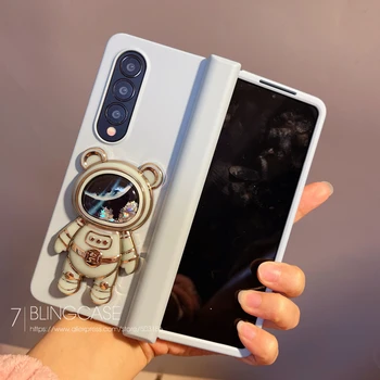 Areia movediça Espaço Astronauta Titular Telefone case Para Samsung Galaxy Z, Dobre 3 SkyBlue Dobradiça Z Dobre 4 Capa