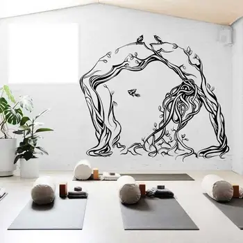 Yoga Adesivo de Parede Arte Abstrata Pássaro Deixa as Pessoas e a Natureza do Yoga Club, Salão de Beleza, SPA, Casa, Quarto, Decoração em Vinil de Parede Decal Presente