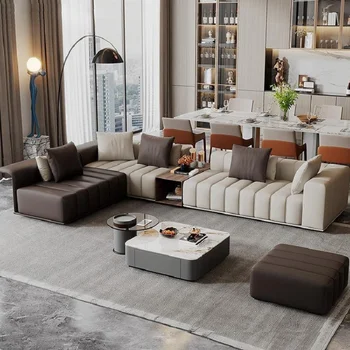 Italiano minimalista couro do sofá, grande unidade de combinação, de luz moderna de luxo, sala de estar, criativo correspondência de cores de tecla de piano modu