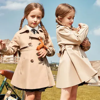 2023 Primavera Meninas Trench Coat Crianças Blusão Coreano Manteau Enfant Fille Adolescente Roupas De Crianças Casaco De Outono, De Grande Casaco De Meninas