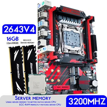 Atermiter X99 D4 placa-Mãe Conjunto com o Xeon E5 2643 V4 CPU LGA 2011-3 Processador DDR4 16 GB ( 2 X 8GB ) 3200MHz REG ECC Memória RAM