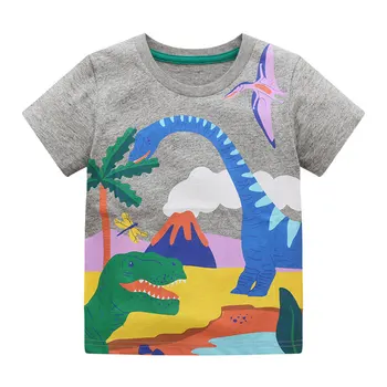 Nova Chegada do Verão Meninos T-shirts de Algodão Animal Dinossauro Impressão de Crianças Roupas de Manga Curta Desporto T-Shirts Bebê Topo