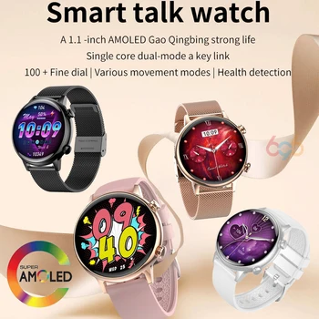 Smart Watch Tela AMOLED de Dente Azul Chamada NFC Heartrate Pressão Arterial de Oxigênio Impermeável Assistente de Voz Esportes Mulheres Smartwatch