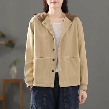 2023 Nova Moda Coreana Primavera, Outono Preto Curto Casaco De Trincheira Mulheres Solta Com Capuz Básico Casaco Blusão Feminino Outerwear
