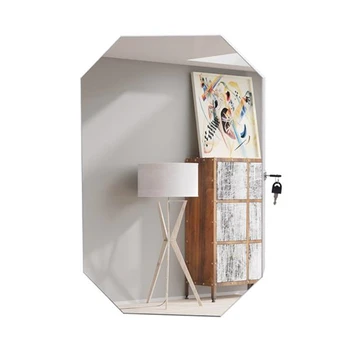 Simples De Madeira Maciça Padrão Coberto Wall-Mounted Display Cheio De Espelho Octogonal Jóias Espelho Do Armário