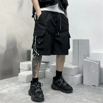 Goth Streetwear Carga Shorts Homens Harajuku Punk, Hip Hop Techwear Shorts Solto e Casual Bermudas Homme 3 Cores