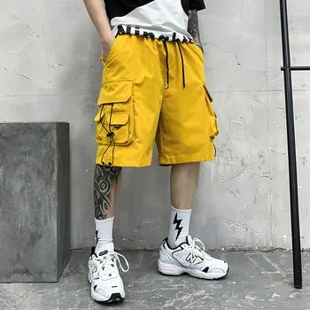Goth Streetwear Carga Shorts Homens Harajuku Punk, Hip Hop Techwear Shorts Solto e Casual Bermudas Homme 3 Cores
