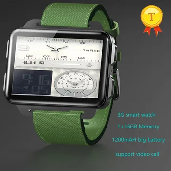 MTK6580 Tela de 2,2 polegadas 1GB de Ram 16GB Rom de Android, OS Smart Watch apoio WCDMA 3G Wifi GPS 1200mAh Bateria Esporte Smartwatch