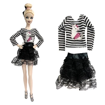 1 Conjunto de Barbies com Roupas Pretas, Camisa de Moda Laço Saia de Roupas Para Bonecas Barbie Vestido de 1/6 BJD SD FR Boneca de Brinquedo Acessórios