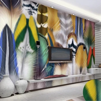 wellyu papel de parede papel de parede Personalizado Moda colorida pena de pássaro tv da sala de estar de plano de fundo de papel de parede papel de parede 3d